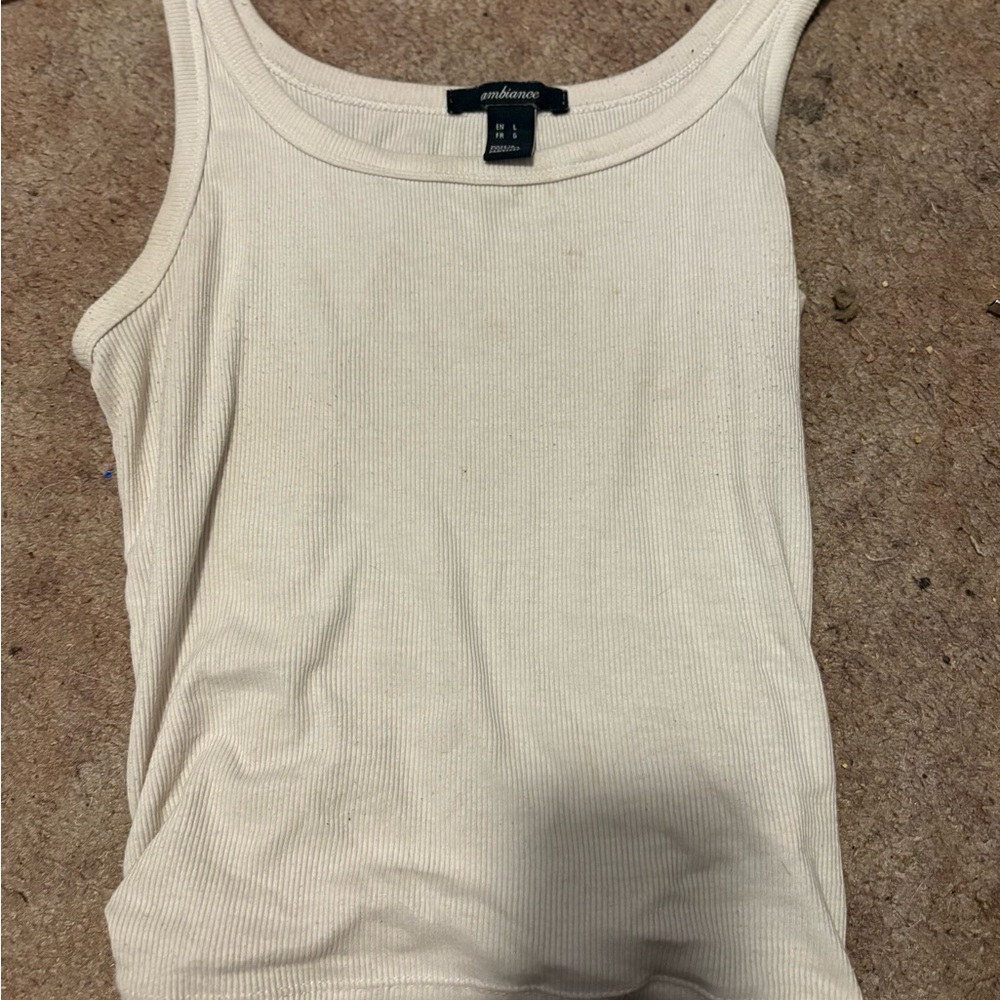Ambiance Women's Off-White Ribbed Tank Top